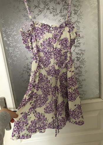 Mor Çiçekli  elbise gorunumlu şort tulum - Görsel 2