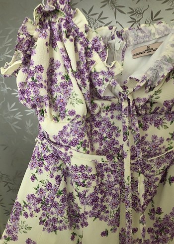 Mor Çiçekli  elbise gorunumlu şort tulum - Görsel 3