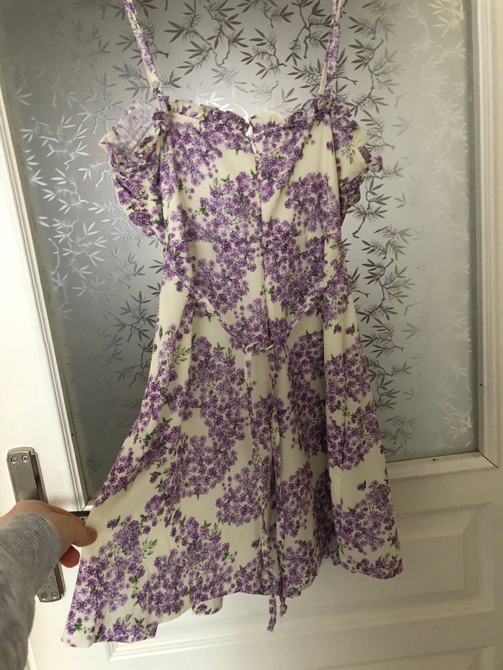 Mor Çiçekli  elbise gorunumlu şort tulum - Görsel 2