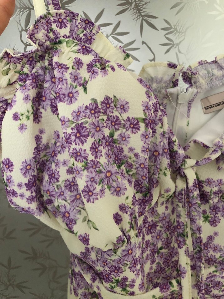 Mor Çiçekli  elbise gorunumlu şort tulum - Görsel 4