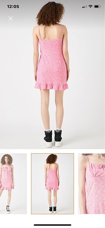 Kadın çiçek desenli pembe elbise - Görsel 3