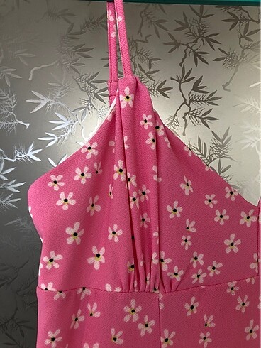 Kadın çiçek desenli pembe elbise - Görsel 7