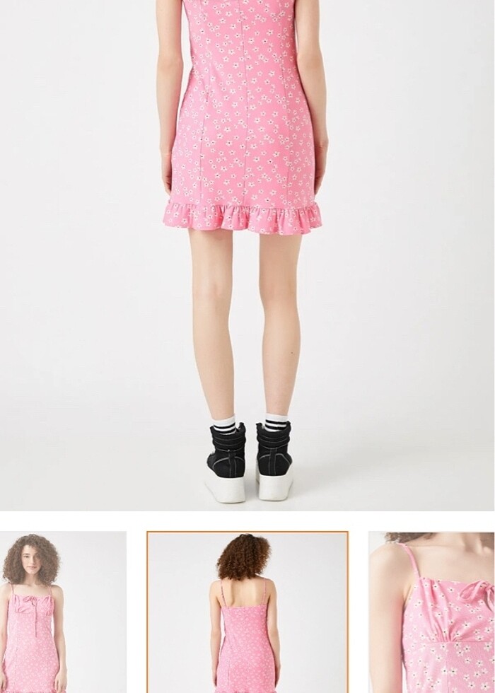 Kadın çiçek desenli pembe elbise - Görsel 3