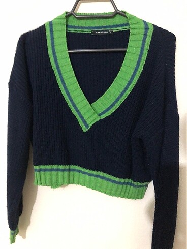 lacivert crop triko kazak - Görsel 2