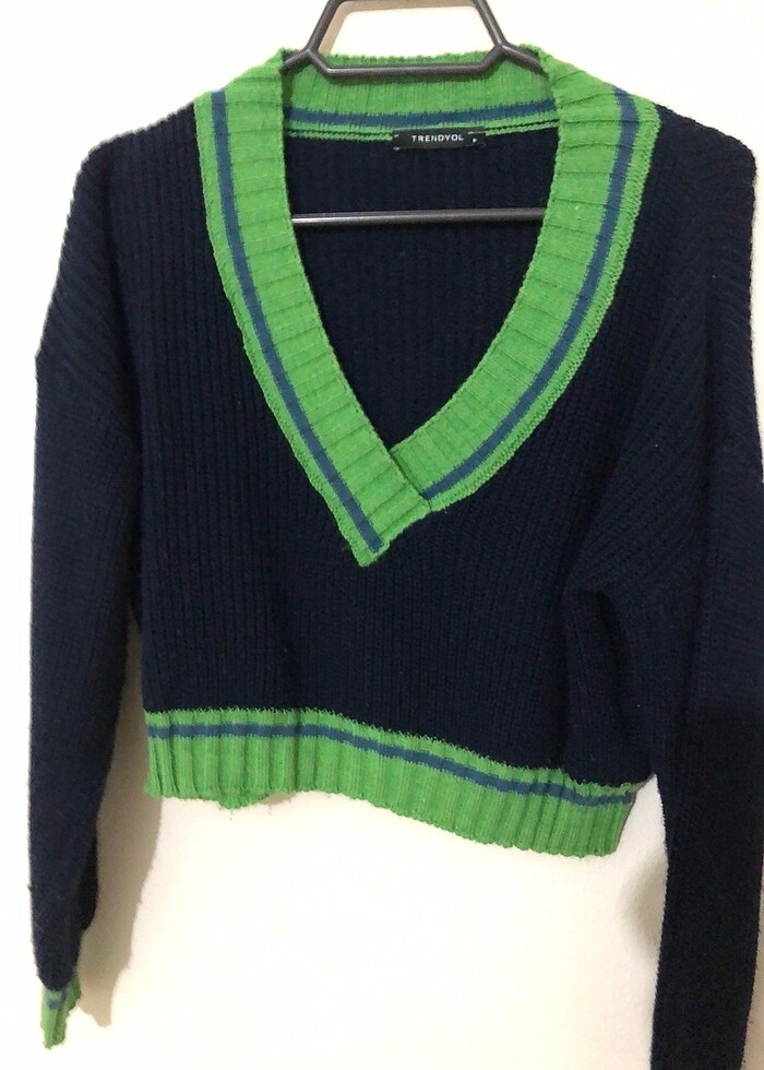 lacivert crop triko kazak - Görsel 2