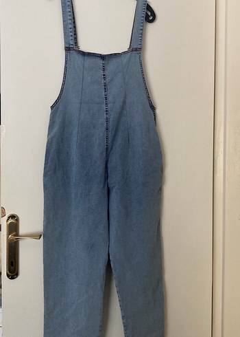 m Beden Kadın Mavi Bol Kesim Midi Denim Tulum