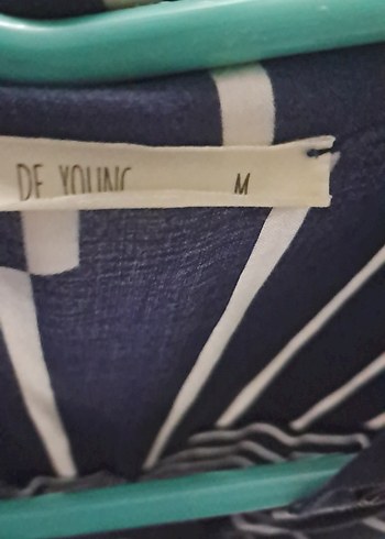 Lacivert Çizgili Kısa Kollu Kadın Gömlek - Görsel 4