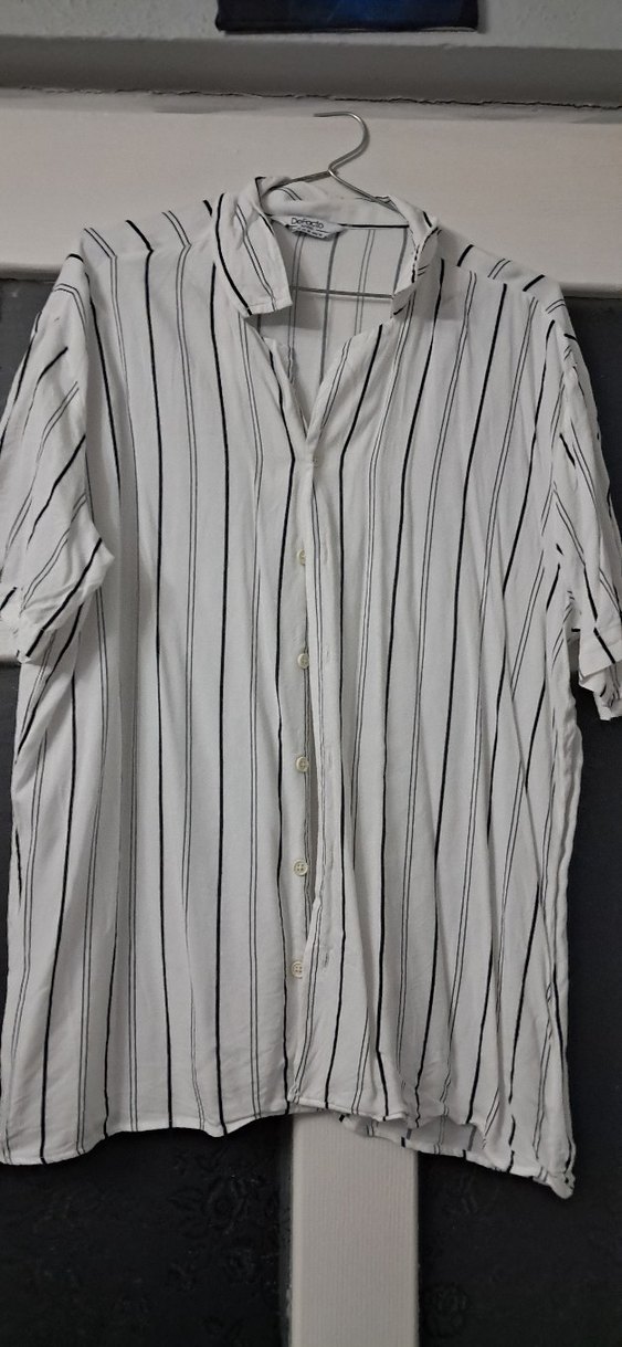 Düğmeli Çizgili erkek Gömlek - Görsel 2