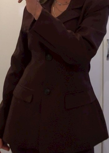 Kahverengi kadın blazer etek takım - Görsel 2