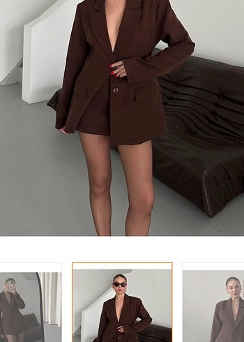 Kahverengi kadın blazer etek takım - Görsel 3