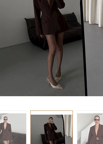 Kahverengi kadın blazer etek takım - Görsel 4