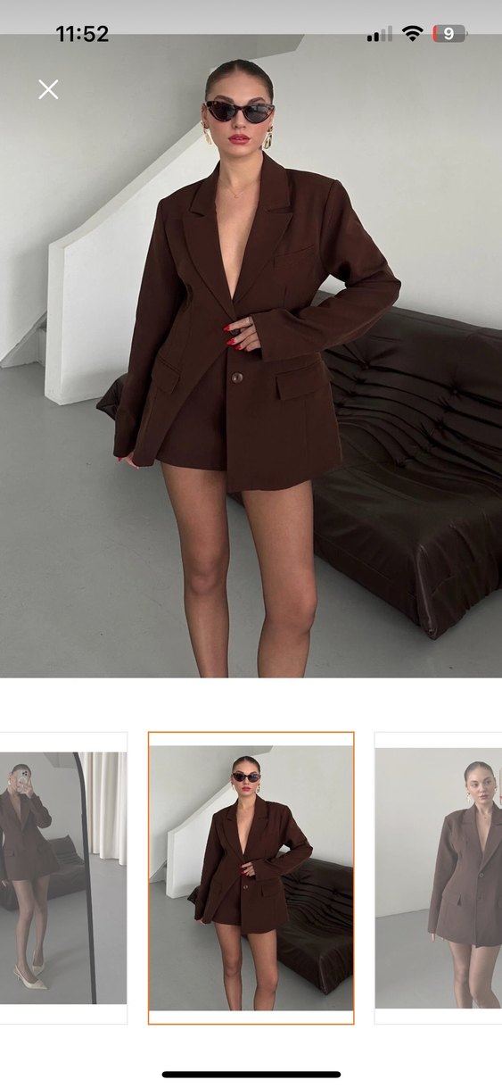 Kahverengi kadın blazer etek takım - Görsel 3