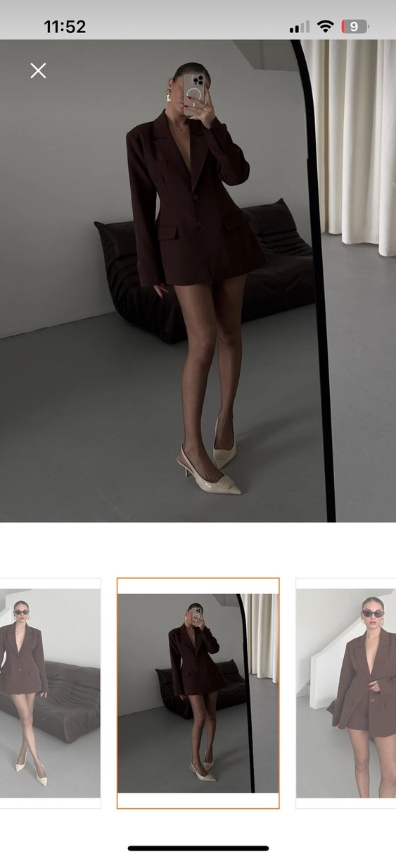 Kahverengi kadın blazer etek takım - Görsel 4