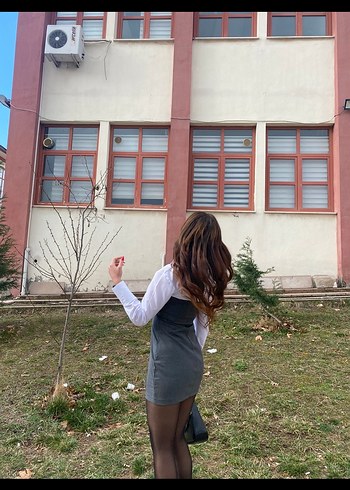 Gri beyaz gömlek elbise - Görsel 2