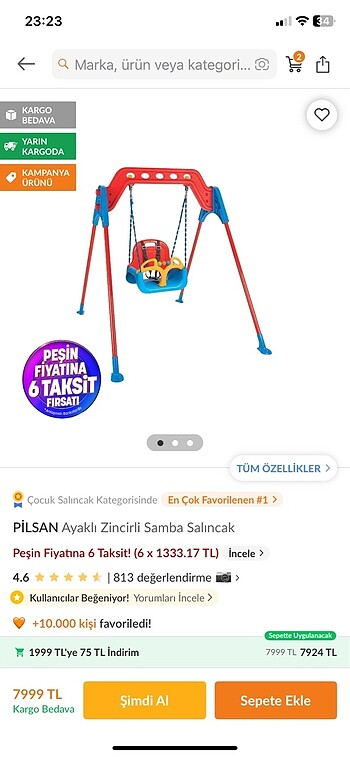 Pilsan salıncak yeni gibi çok az içeride kullanıldı