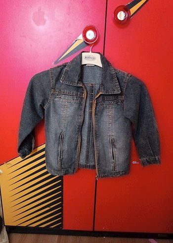 Gri Bağlama Desenli Kız çocuk Denim Ceket