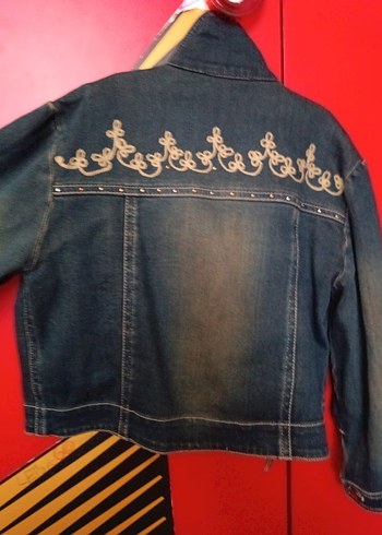 7 Yaş Beden Düğmeli Mavi Kız çocuk Denim Ceket