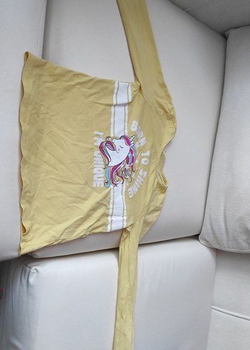 Sarı Uzun Kollu Kız Tişörtü Unicorn Baskılı - Görsel 2