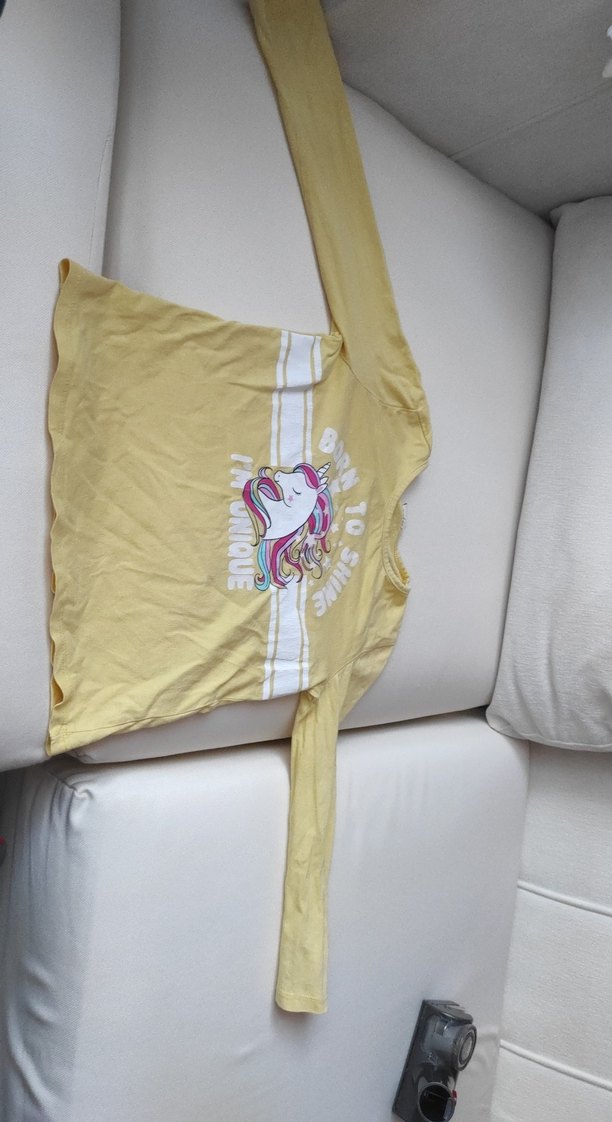 Sarı Uzun Kollu Kız Tişörtü Unicorn Baskılı - Görsel 2