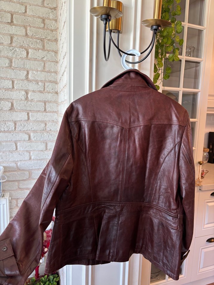 Kahverengi Deri Ceket - Görsel 4