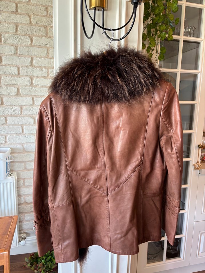 Kahverengi Kürklü Deri Ceket - Görsel 4
