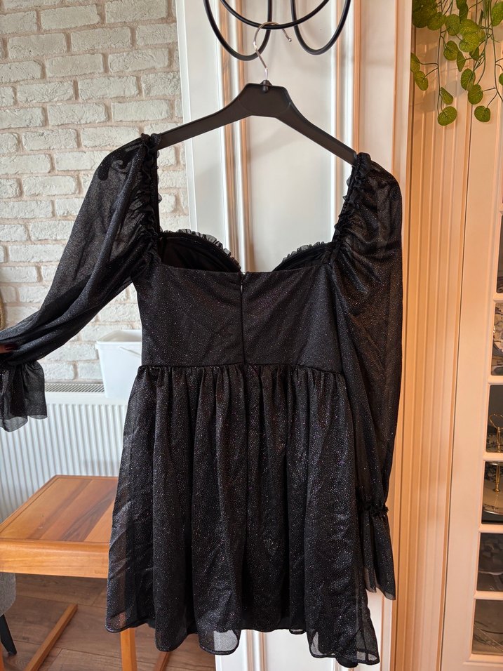 Siyah Uzun Kollu Midi Elbise - Görsel 3