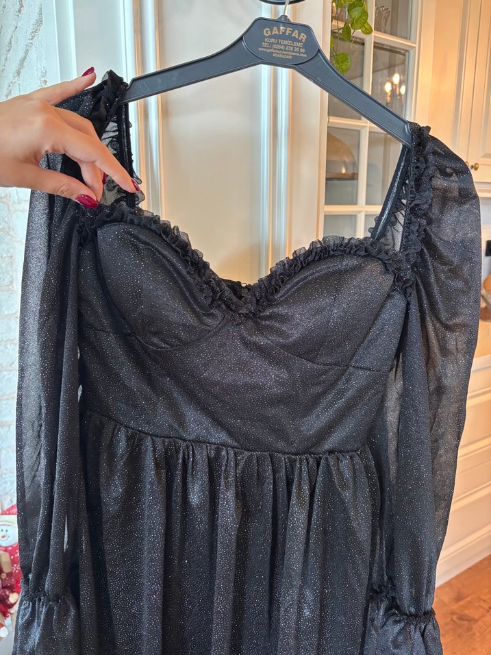 Siyah Uzun Kollu Midi Elbise - Görsel 2