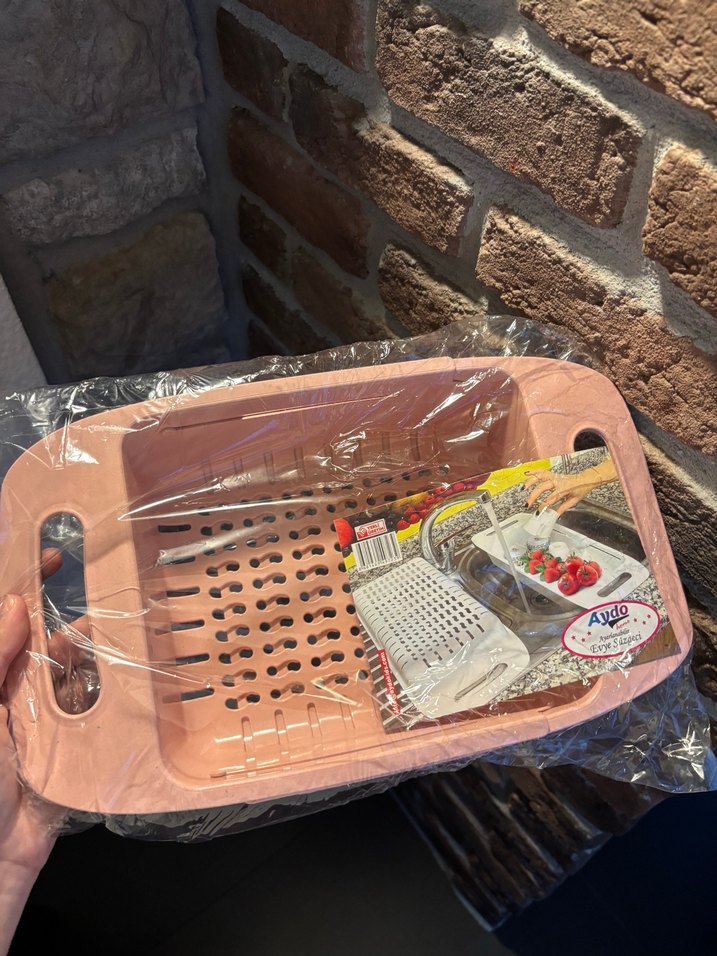 Pembe Plastik Mutfak Süzgeci - Görsel 3