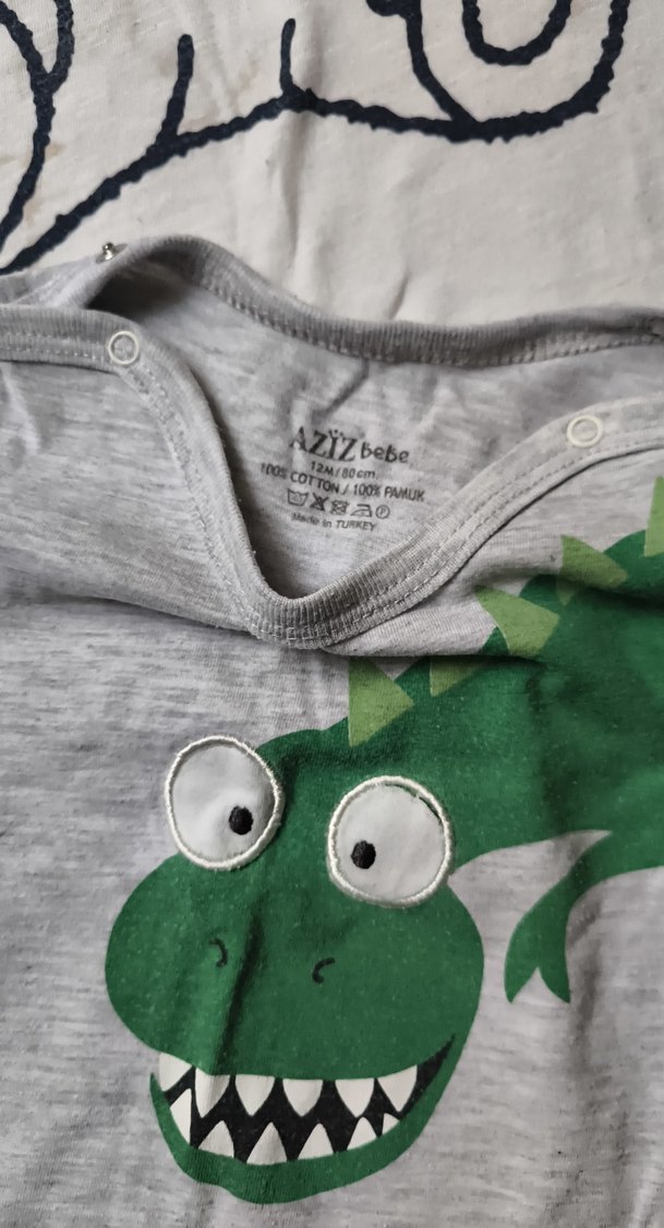 Gri Kısa Kollu Pamuklu Bebek Body - Görsel 5