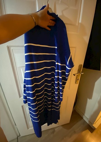 Uzun Kollu Mavi Çizgili Kadın Elbisesi - Görsel 2