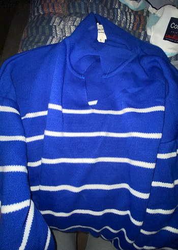 Uzun Kollu Mavi Çizgili Kadın Elbisesi - Görsel 3