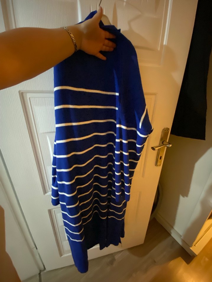 Uzun Kollu Mavi Çizgili Kadın Elbisesi - Görsel 2