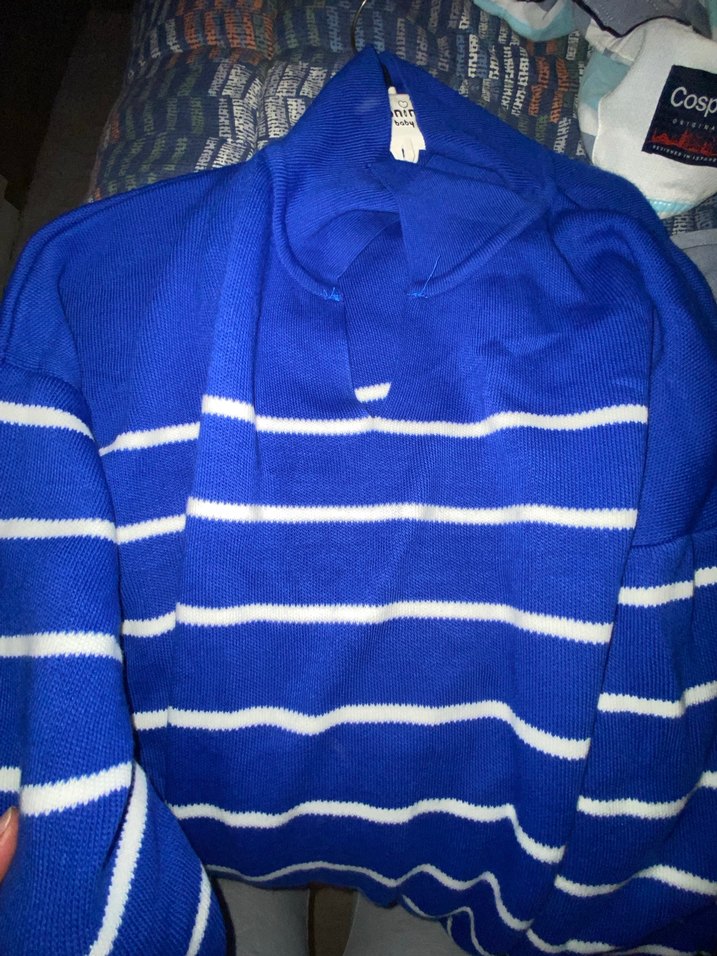 Uzun Kollu Mavi Çizgili Kadın Elbisesi - Görsel 3