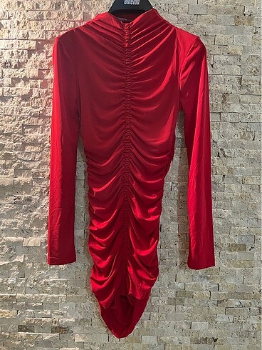 Büzgülü Mini Elbise-Kırmızı