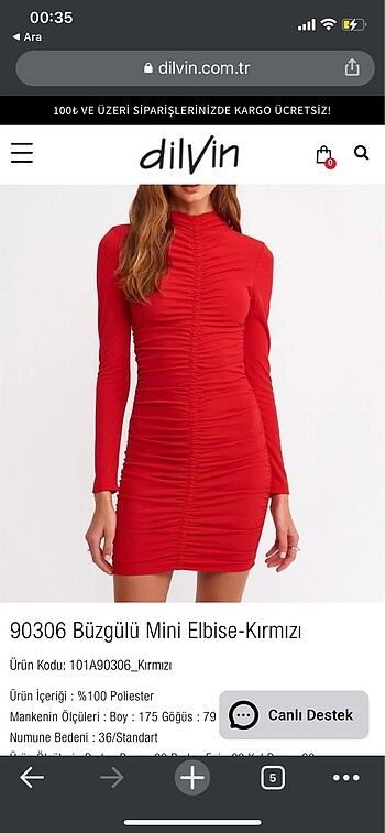 36 Beden kırmızı Renk Büzgülü Mini Elbise-Kırmızı