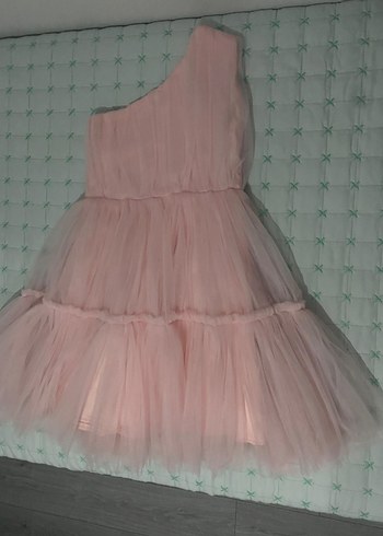 11-12 Yaş Beden Kız Çocuk Pembe Fırfırlı Bohem Elbise