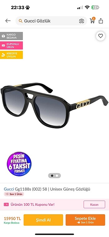Gucci güneş gözlüğü SON FİYAT - Görsel 2
