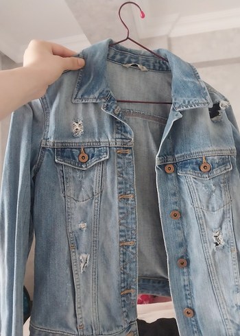 Düğmeli Mavi Kadın Denim Ceket - Görsel 3