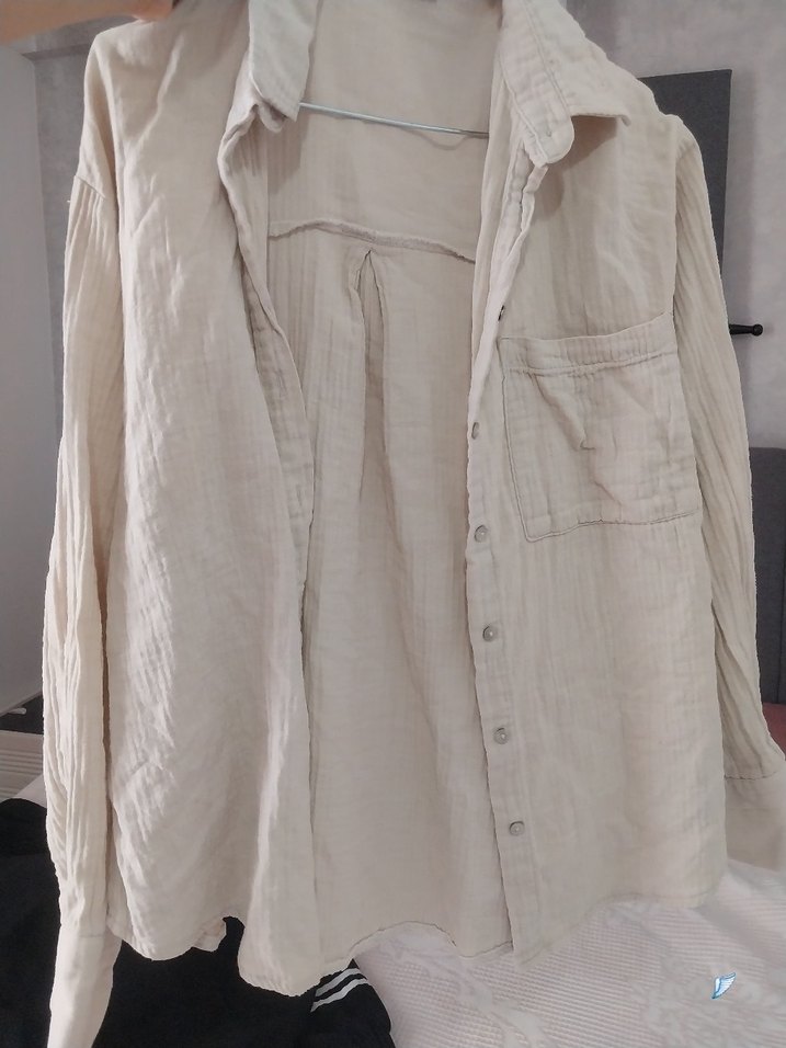Düğmeli Beyaz müslin Kadın Gömlek - Görsel 4