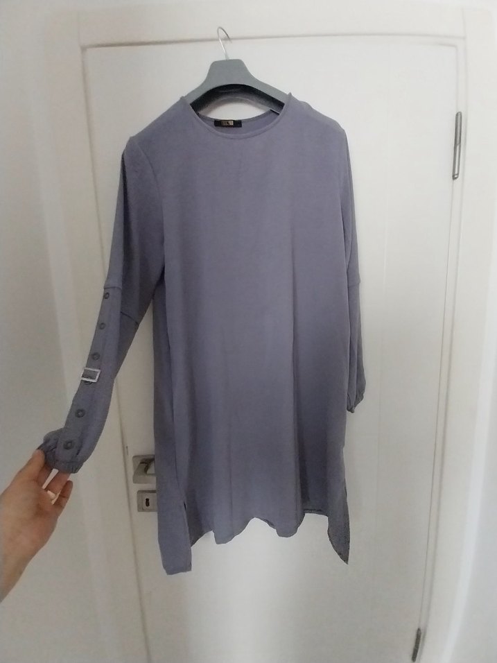 Diger Gri Uzun Kollu Keten Tunik - Görsel 2