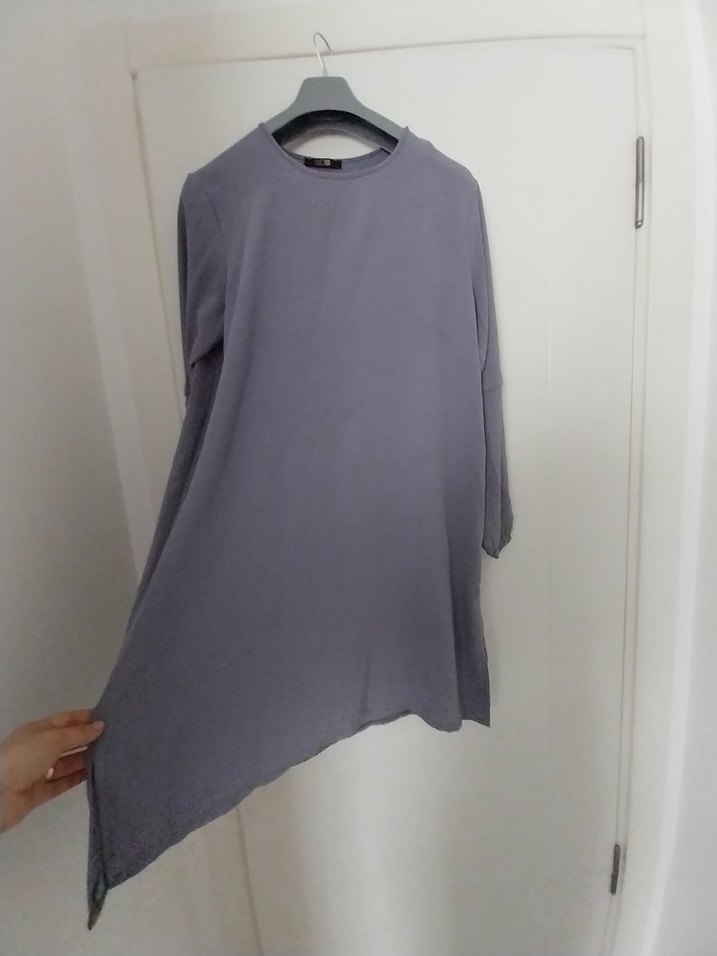 Diger Gri Uzun Kollu Keten Tunik - Görsel 3