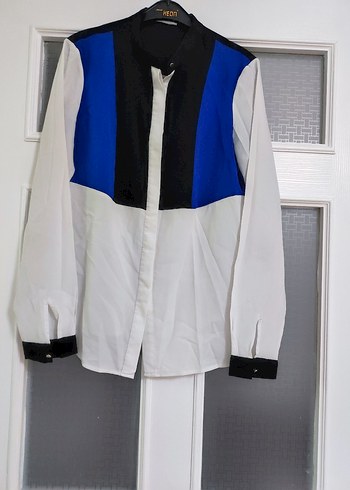 Kadın Mavi Siyah Beyaz Uzun Kollu  Bluz - Görsel 2