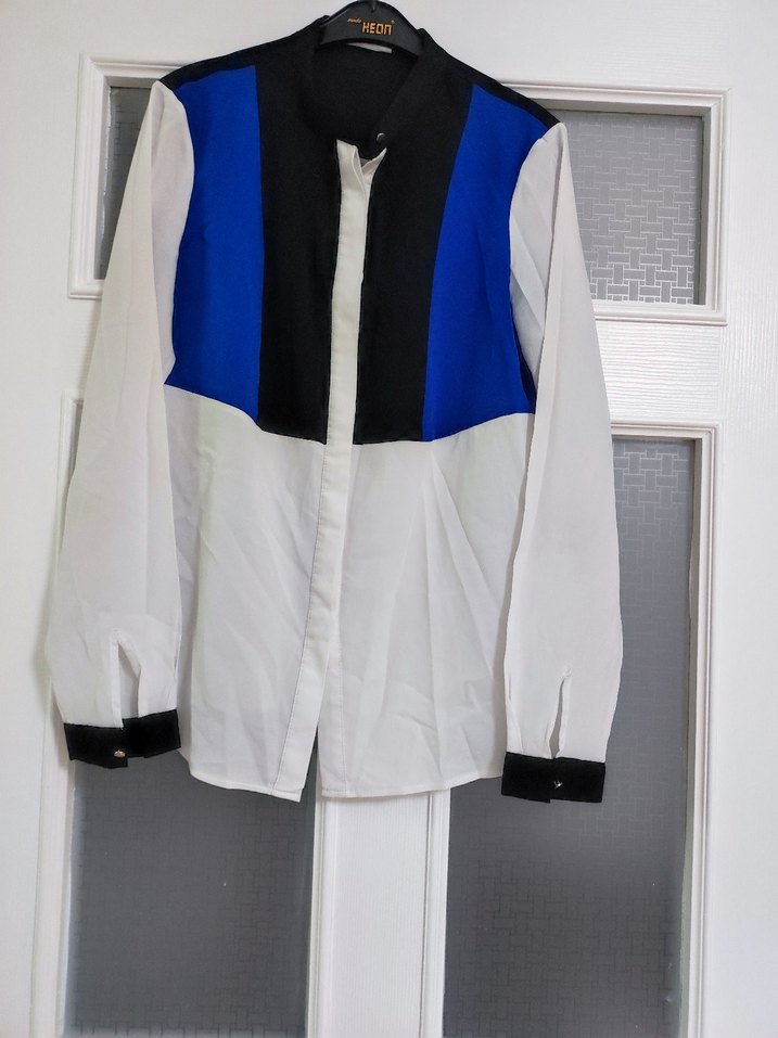 Kadın Mavi Siyah Beyaz Uzun Kollu  Bluz - Görsel 2