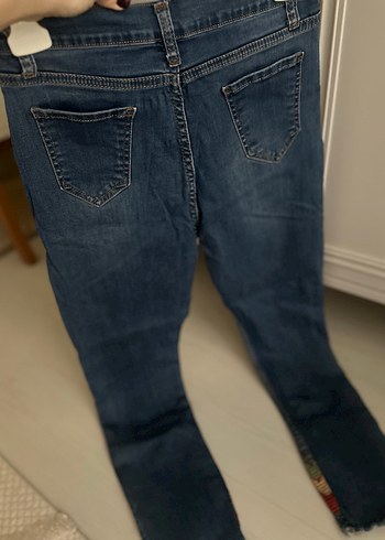 Nakışlı Koyu Mavi Bohem Kadın Kot Pantolon - Görsel 4