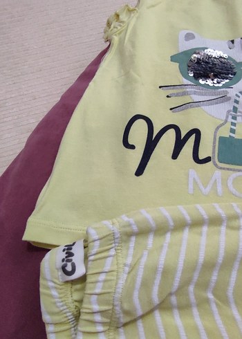 Sarı Baskılı Kediler  Tişört Tayt Takım - Görsel 7