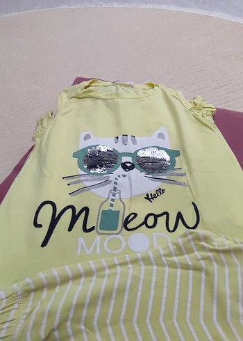 Sarı Baskılı Kediler  Tişört Tayt Takım - Görsel 6