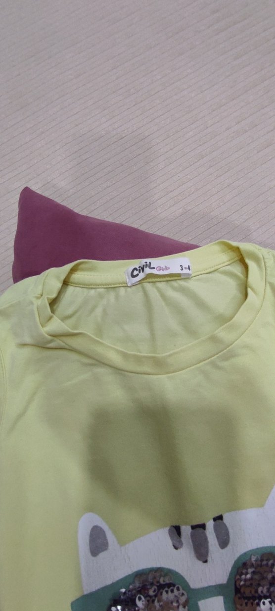 Sarı Baskılı Kediler  Tişört Tayt Takım - Görsel 3