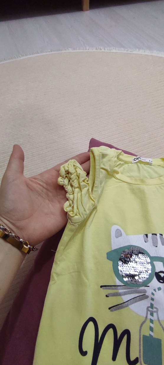 Sarı Baskılı Kediler  Tişört Tayt Takım - Görsel 4