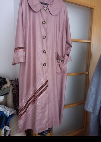 Düğmeli Pembe Nakışlı Uzun pardüse - Görsel 4