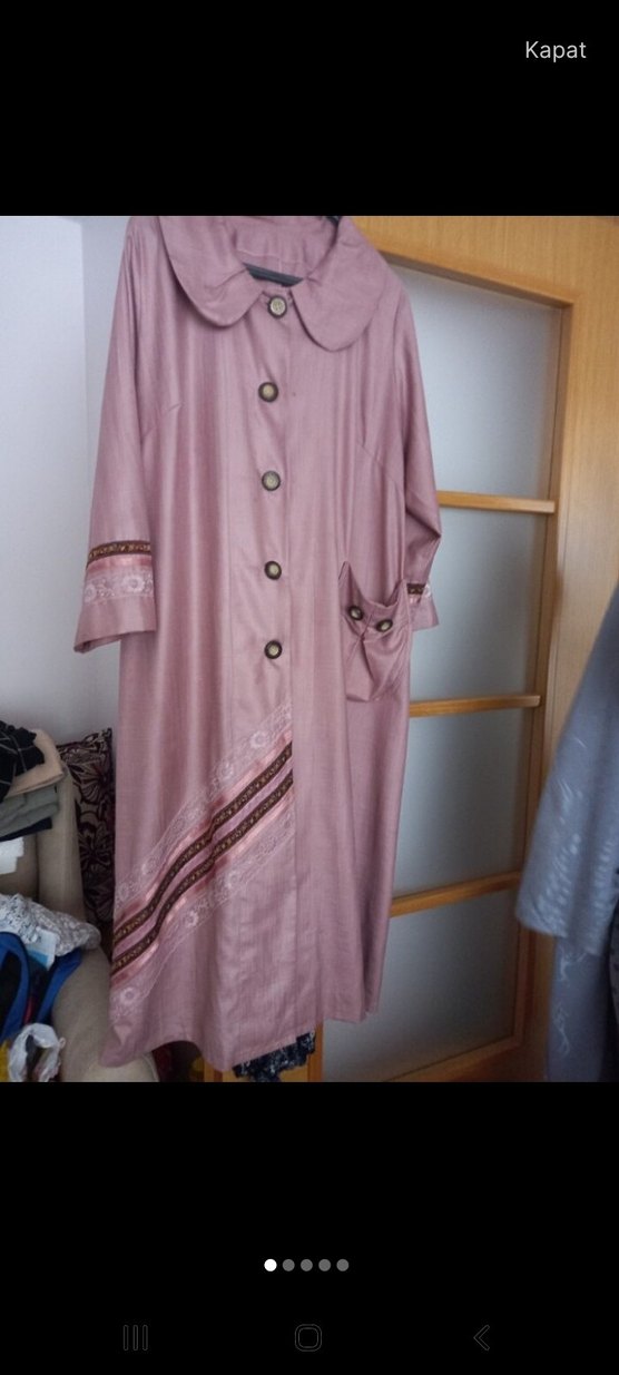Düğmeli Pembe Nakışlı Uzun pardüse - Görsel 4